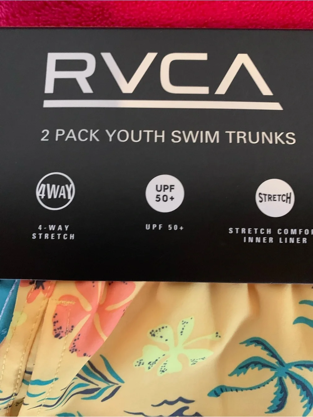 RVCA 2 Pack Teal Tropical Youth Swim Trunks and Yellow With Tropical Theme - Picture 6 of 6